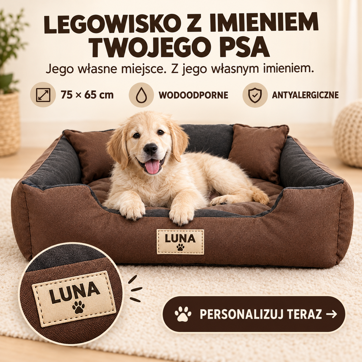 Unikalne Legowisko dla psa - z imieniem Twojego pupila